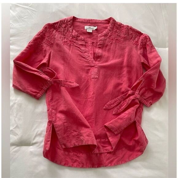 VINEYARD VINES embroidered cotton and linen pink shirt - Picture 1 of 5